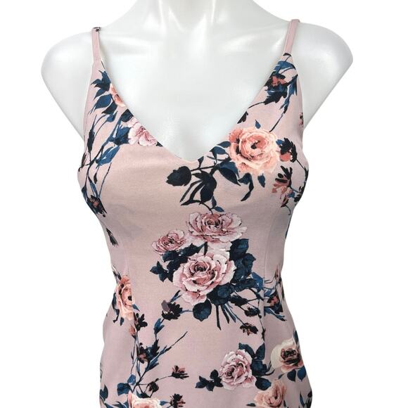 AQUA Pink Multi Floral Sleeveless Ruffle V Neck Stretch Mini Sheath Dress Sz XS - Picture 3 of 4